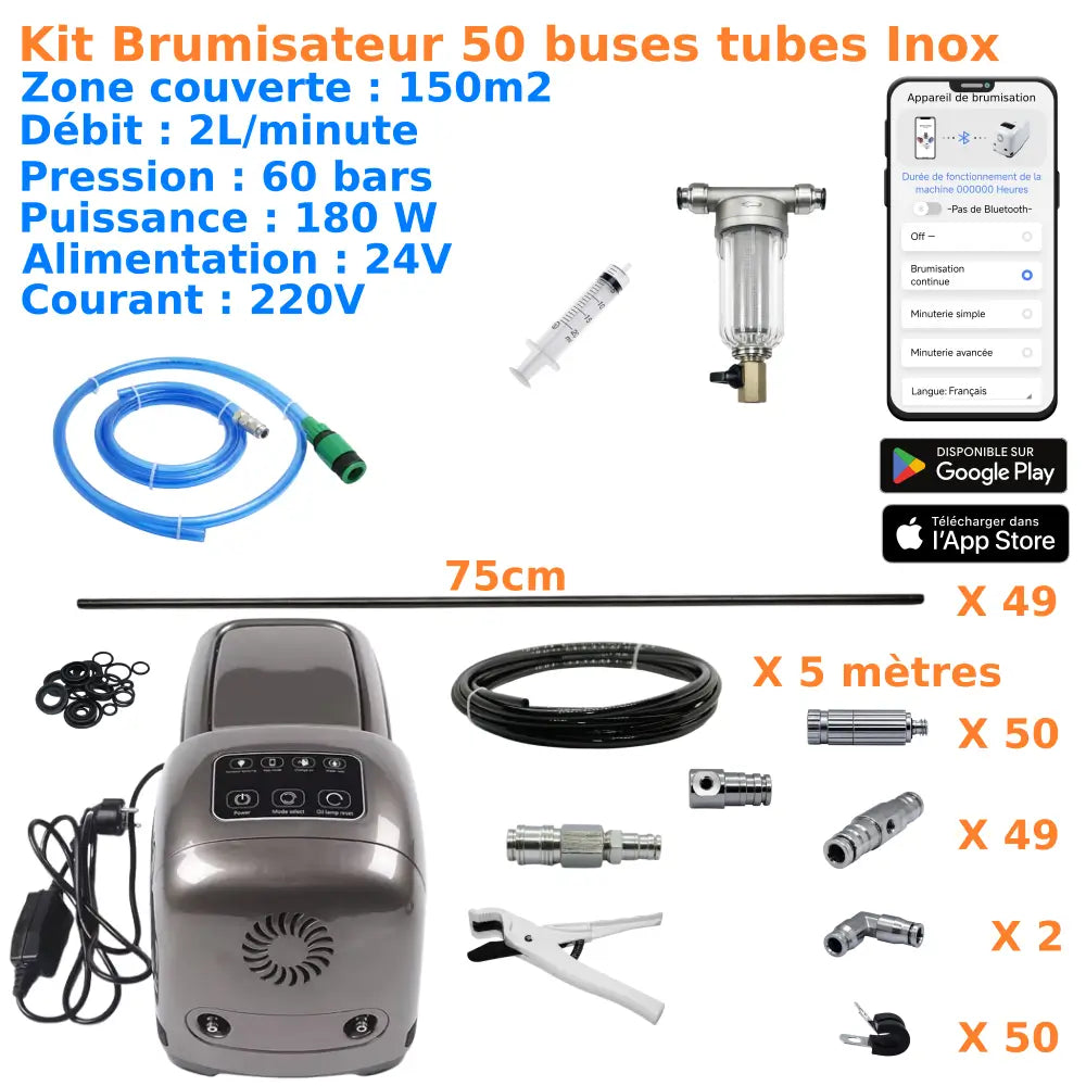 kit brumisateur haute pression 50 buses tubes inox