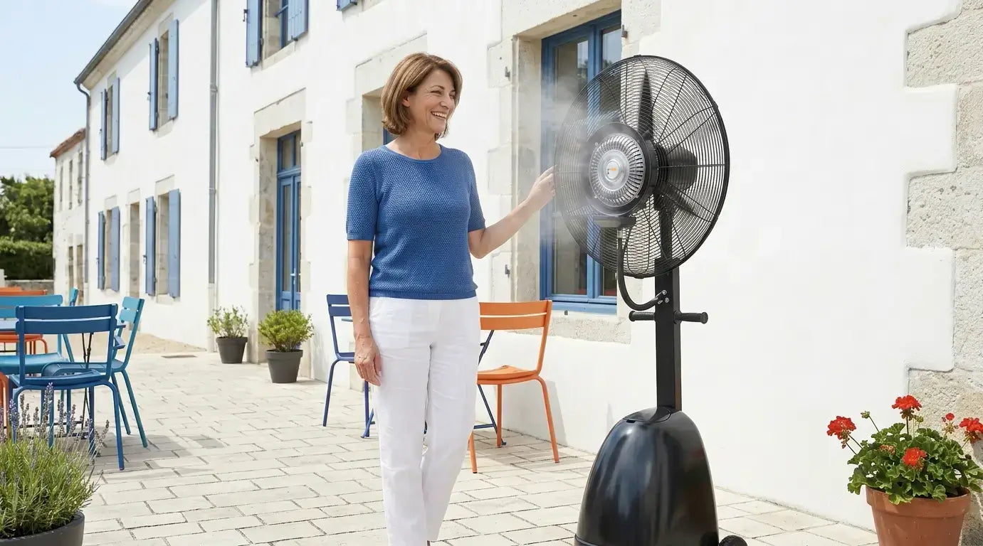 Terrasse maison ventilateur brumisateur gite