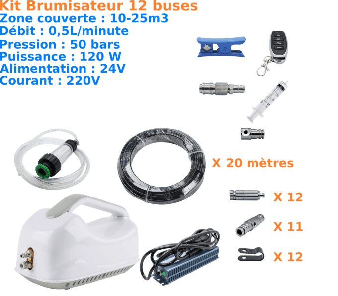 Kit Brumisateur Haute Pression 12 Buses pour Terrasse et Jardin – Pack Complet 50 Bars